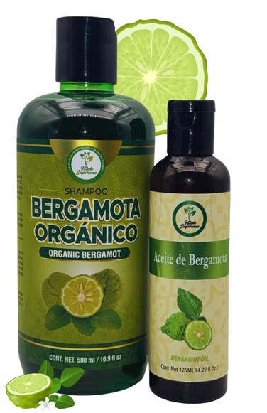 Shampoo Organic Bergamot (16.9 fl oz) with Aloe Vera &amp; Rosemary + Bergamot Oil (125 ml)   Shampoo Org&aacute;nico Bergamota con S&aacute;bila &amp; Romero + Aceite Bergamota: