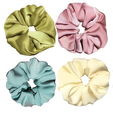 Hair Scrunchies Soft Hair Ties for Women Teenage Girls Ponytail Holders - Pack of 4 Jumbo Big Satin Scrunchies - Christmas Gift for Mom,Wife,Daughter Girl Friend