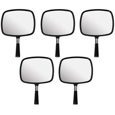 MIRRORVANA Pack of 5 Large &amp; Comfy Hand Held Mirrors - Buy Cheap in Bulk for Wholesale Discount Savings - Suitable for Barbershop, Professional Hairstylist and Beauty Salon (Black)
