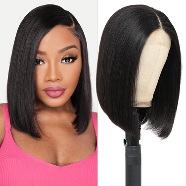 MUPRETTY Raw Bob Wigs Human Hair 4x4 Lace Closure Wig Triple Lifespan Than Regular Virgin Hair Wig Keep Silky And Smooth After Multiple Washes 100% indian 18A Raw Hair Wigs(12Inch)