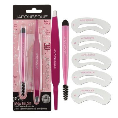 JAPONESQUE Brow Builder Kit - Includes Lamination Spatula, 5 Brow Stencils and Brush for Gels, Waxes and Eyebrow Makeup