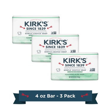Kirk's Natural Original Coco Castile Soap with Aloe Vera, Pack of 3