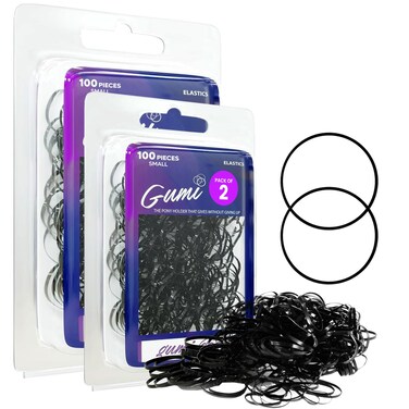 Gumi 3/4 Inch Small Black Hair Elastics-2Pack Ouchless No Damage Elastic Hair Bands - Mini Snag Free Rubber Bands for Hair Bun Ponytail, Tiny Ultra Durable Small Hair Ties for Women &amp; Girls -200 Count