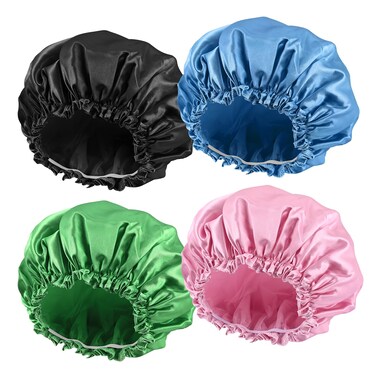 Shower Cap Reusable Waterproof Shower Caps For Women, Plastic Hair Cap For Shower, Large Shower Cap For Long Hair,4 Pcs Double Layers Environmental Protection Hair Bath Hat