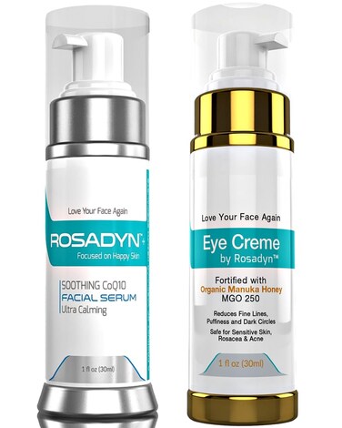 Rosadyn Rosacea Treatment Serum for face redness and hydrating Eye Cr&egrave;me w/Manuka Honey   Set of 2 sensitive skin facial care products