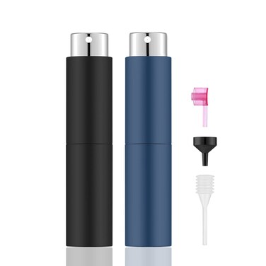 Lil Ray 8ML Portable Perfume Atomizer (2 PCS) Refilable Empty Mini Spray Bottle for Travel Pocket Cologne Liquid Sprayer (Matte Black&amp;Blue)