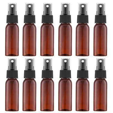 1 Oz/30ML Small Plastic Spray Bottle(12 PCS), Empty Fine Mist Mini Travel Size Sprayer, Portable Refillable Liquid Containers for Perfume, Cologne, Water(Amber)