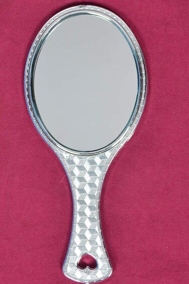 Silver Handheld Salon Barbers Hairdressers Oval Mirror with Grip Handle