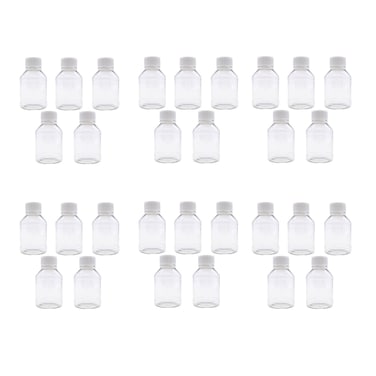 TRENDBOX Pack of 30-100ml Clear Empty PET Mini Storage Bottles Hard Plastic Durable Turn Screw Cover Cap Round Filling Liquid Rhinestones Water Container