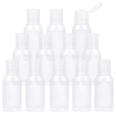 TrendBox 12 Pack Plastic Empty Bottles with Flip Cap for Shampoo, Lotions, Liquid Body Soap, Cream (1 oz / 30 ml)