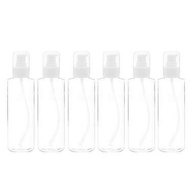 TrendBox 6 Pack Plastic Empty Bottles with Duckbill Pump Cap for Shampoo, Lotions, Liquid Body Soap, Cream (1 oz / 30 ml)