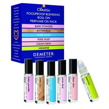 DEMETER Fragrance Library - Classic Six Piece Roll On Perfume Oil Set &ndash; Baby Powder, Kitten Fur, Pure Soap, Pixie Dust, Clean Skin, Jasmine