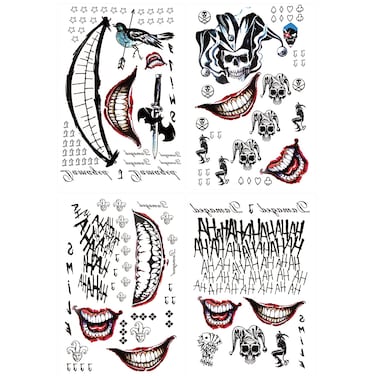 Men Tattoos, 4-Sheet Temporary Tattoos Fake Tattoo Sticker for Halloween Costume Accessories and Parties