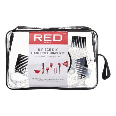 Red by Kiss 8 Piece Hair Dye Coloring Kit DIY Hair Dye Tools, Mixing Bowl, Hair Dye Brush, Hair Clips, Re-usable Bag