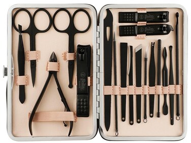 Manicure Pedicure kit,18pcs Stainless Steel Professional Nail Clippers Pedicure Set with Black Leather Storage Case, Perfect Gifts for Women and Men (Black)