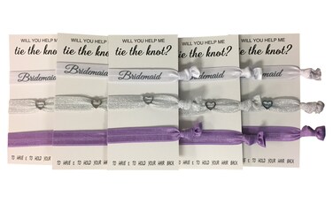 Bridesmaid Hair Ties, Bridesmaid Proposal Gifts-5 Pack Purple Ribbon Hair Ties No Crease Elastics Handtied Ouchless Ponytail Holders Hair Band Favors for Bachelorette Parties, Bridal Shower &amp; More