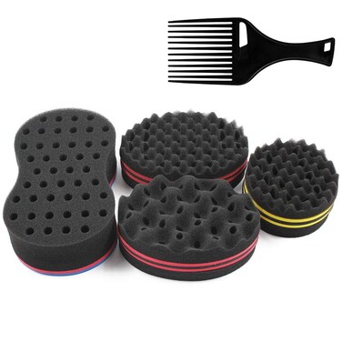 Big Holes Magic Sponge Brush for Wave, Coils, and Afro Hair - 4PCS Hair Care Tool for Men and Women
