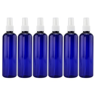Cornucopia 8oz Blue PLASTIC Spray Bottles with White Fine Mist Atomizers (6-Pack); for DIY Home Cleaning, Aromatherapy, Beauty Care