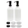 Darware 16oz Glass Pump Bottles (Set of 2, White w/Black); Soap Dispenser Pump Bottles with Brushed Metal Pump Tops