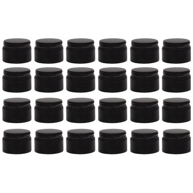 Darware 15-Milliliter Glass Balm Jars (24-Pack, Black); 1/2 oz Tiny Cosmetic Jars with Lined Black Metal Lids