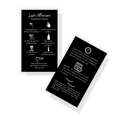 Lash Extension Aftercare Instructions Cards,50 Pack,Double Sided Size 3.5 x 2 inchinch After Care (2-3 Week Fillers),Black with White Design
