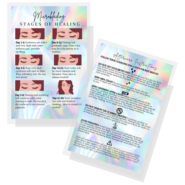 Microblading Stages of Healing &amp; Aftercare Postcard   30 Pack   4x6 inch Postcard Size   Non-Reflective Matte Holographic Look Design, MICRO-P2-H-468