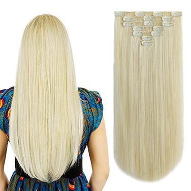 SYXLCYGG Blonde Hair Extensions Clip Hair Extension 22" 5 Oz Straight Synthetic Cheap Fluffy Blond Hair Piece for Women