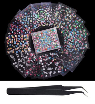 WOKOTO 50Pcs Self-Adhesive 3D Flower Nail Stickers Flower Nail Decals for Women Girls Kids Nail Art Floral Sticker Sheets with Tweezers