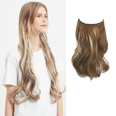 Invisible Wire Hair Extensions Transparent Wire Adjustable Size 4 Secure Clips Long Wavy Curly Secret Hairpiece 14 Inch for Women