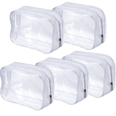 5 Pack Clear PVC Zippered Toiletry Carry Pouch Portable Cosmetic Makeup Bag for Vacation, Bathroom and Organizing