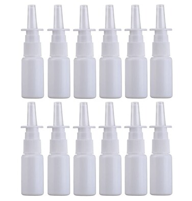 12PCS Empty Refillable Portable Plastic Nasal Pump Sprayers Spray Bottle Makeup Water Container Jar Pot for Colloidal Silver and Saline Applications Home and Travel Use (20ML)
