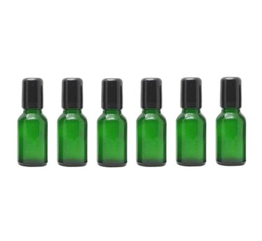 6PCS 20ml Empty Portable Green Glass Roll on Bottles With Stainless Steel Ball and Black Cap For Perfume Essential Oil Roller Bottles Vial Container Pot Jar Attar Bottle