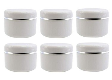 6PCS White Plastic Jar with Dome Lid 8 Oz (250g) Portable Refillable Cosmetic Makeup Face Cream Lotion Jar Lip Balm Lotion Storage Container Bottle Pot Case