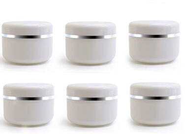 100ml 3.34oz White Silver Edge Empty Refillable Cosmetic Plastic Jars with Dome Lid Make Up Face Cream Lip Balm Lotion Storage Container Travel Case Bottle Pot Pack of 6