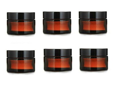 6PCS 5ml Amber Glass Jar Empty Refillable Cosmetic Face Cream Lip Balm Storage Jars Bottle Container Pot with Liners and Screw Black Lid for Make up Essential Oils Lotion