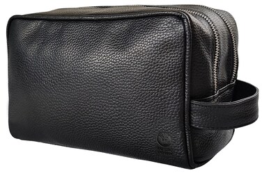 RUSTIC TOWN Full Grain Leather Travel Toiletry Bag - Dopp Kit Travel Organizer (Medium, Black)