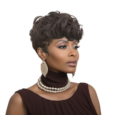 Short Wigs For Black Women Natural Black Pixie Cut Wig Short Layered Pixie Wigs For Black Women Black Hair Curly Wigs Glueless Wigs Synthetic Pixie Cut Wigs For Black Women (Dark Brown)