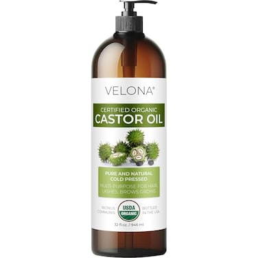 velona USDA Certified Organic Castor Oil - 32 fl oz   For Hair Growth, Boost Eyelashes, Eyebrows   Cold pressed, Natural Oil, USP Grade   Hexane Free, Lash Serum, Caster