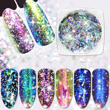 Nail Art Chameleon Sequins Laser Glitter Holographic Flakes Paillette Galaxy Mirror Powder 3 Boxes