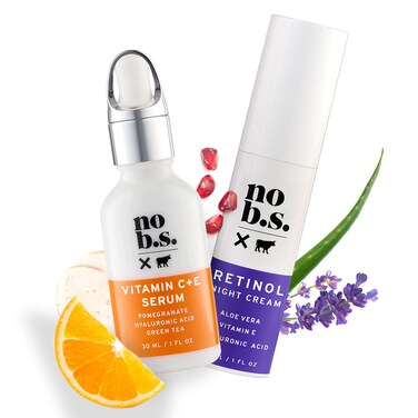 No B.S. (No Bad Stuff) Fresh + Smooth Duo - Vitamin C + E Serum &amp; Retinol Night Cream, Boosts, Hydrates, and Reduces Wrinkles &amp; Dark Spots (1 fl oz each)