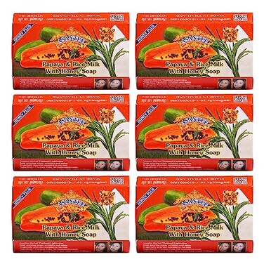 ASANTEE Papaya &amp; Rice Milk with Honey Cleansing Soap 125 Grams (6-Pack)