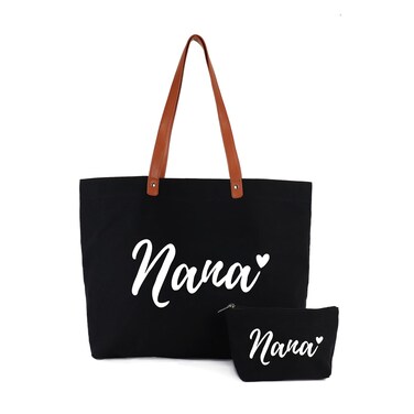 Lamyba Mothers Day Gifts For Nana, Nana Tote Bag with Makeup Bag, Grandma Grandmother Granny Birthday Gifts, Black