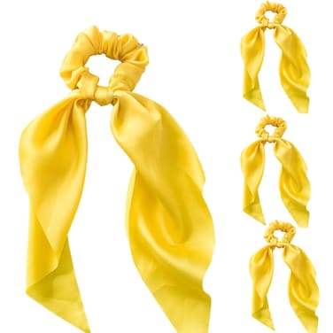 4 Pcs Yellow Women Girl Bow Satin Ribbon Ponytail Scarf Hair Tie Rope Scrunchies Elastic Band Hair Scrunchies Bands Elastics and Ties Hair Elastics Ties