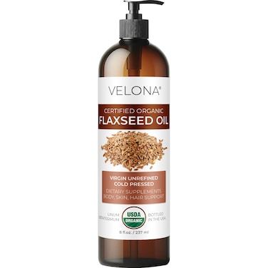 velona USDA Certified Organic Flaxseed Oil - 8 fl oz   100% Pure and Natural Carrier Oil   Unrefined, Cold Pressed   Hair Growth, Body, Face &amp; Skin Care   Use Today - Enjoy Results&hellip;