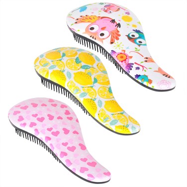 79STYLE 3pcs Detangler Brush Set - Tangle-Free Hair Brush for Kids, Toddlers, Girls &amp; Boys with Curly Hair (7.4 Inch - Lemon)