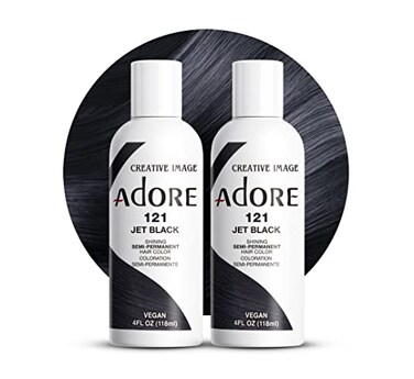 Adore Semi Permanent Hair Color - Vegan and Cruelty-Free Black Hair Dye - 4 Fl Oz - 121 Jet Black (Pack of 2)