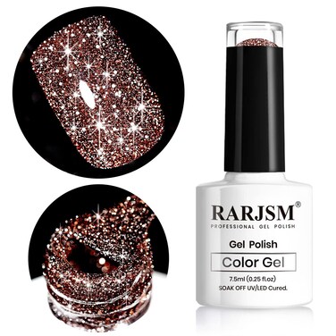 RARJSM Reflective Glitter Gel Polish,Flash Dimond Caramel Brown Gel Nail Polish Winter Colors Sparkly Shiny Gel Nail Art UV LED Curing Need Nail Gel for Manicure DIY and Nail Salon 7.5ML