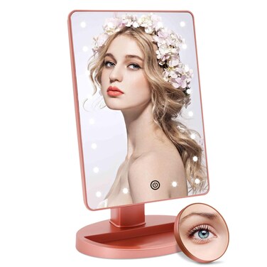 COSMIRROR Lighted Makeup Vanity Mirror with 10X Magnifying Mirror, 21 LED Lighted Mirror with Touch Sensor Dimming, 180&deg;Adjustable Rotation, Dual Power Supply, Portable Cosmetic Mirror (Rose Gold)&hellip;