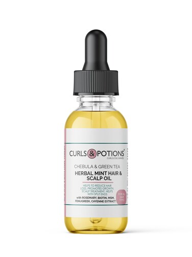 Curls &amp; Potions Herbal Mint Hair &amp; Scalp Oil with Chebula &amp; Green Tea with Biotin, MSM, Hair Growth Oil