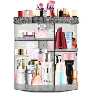 MISERWE 360 Rotating Makeup Organizer, DIY Adjustable Makeup Carousel Spinning Holder Rack, Cosmetic Organizer Box Makeup Brush Lipstick Organizer Large Capacity Makeup Storage Organizer for Vanity